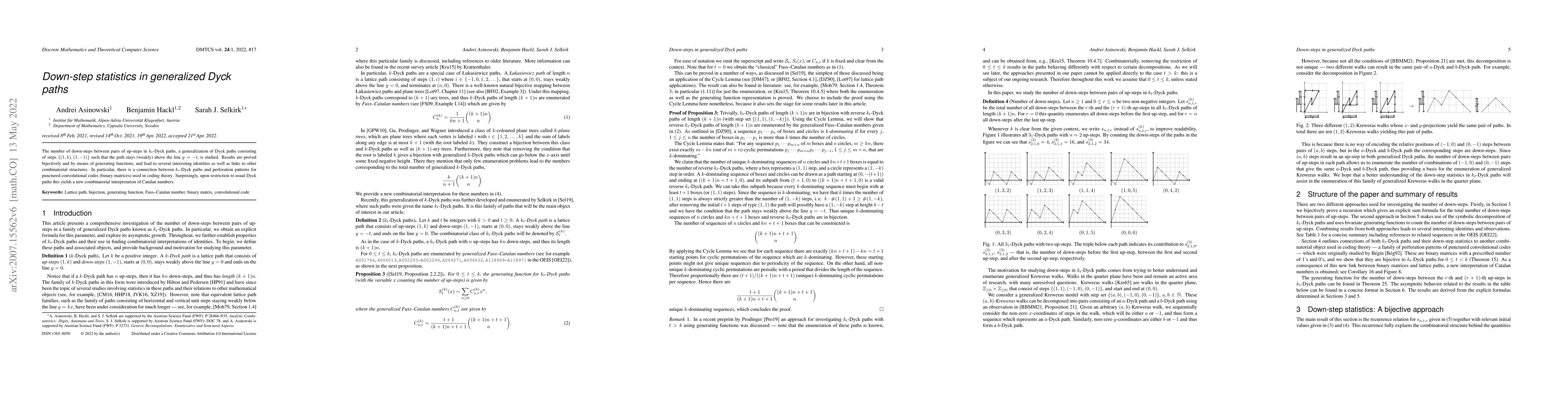 Thumbnail for Down-step statistics in generalized Dyck paths