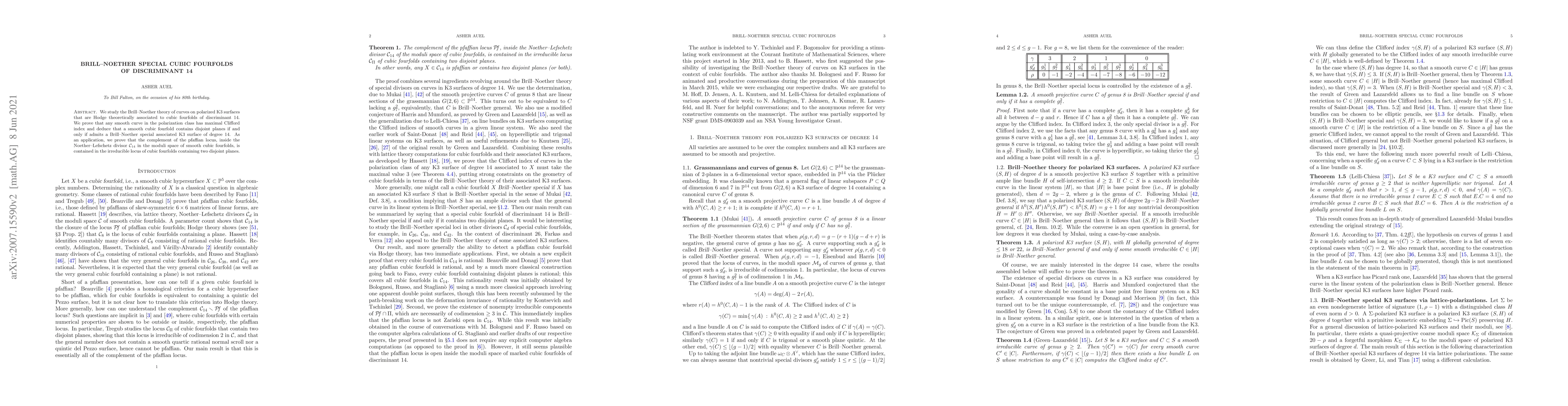 Thumbnail for Brill-Noether special cubic fourfolds of discriminant 14