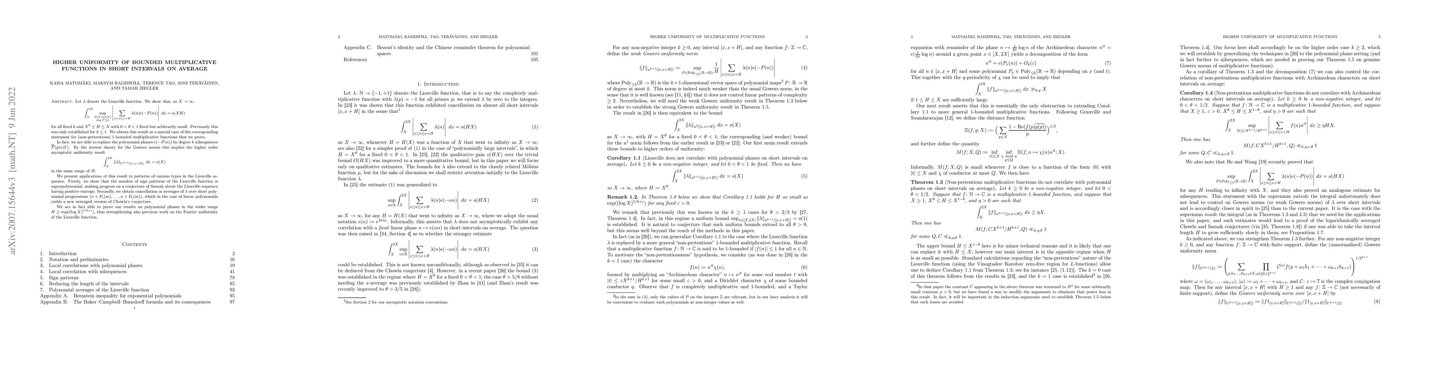 Thumbnail for Higher uniformity of bounded multiplicative functions in short intervals
  on average