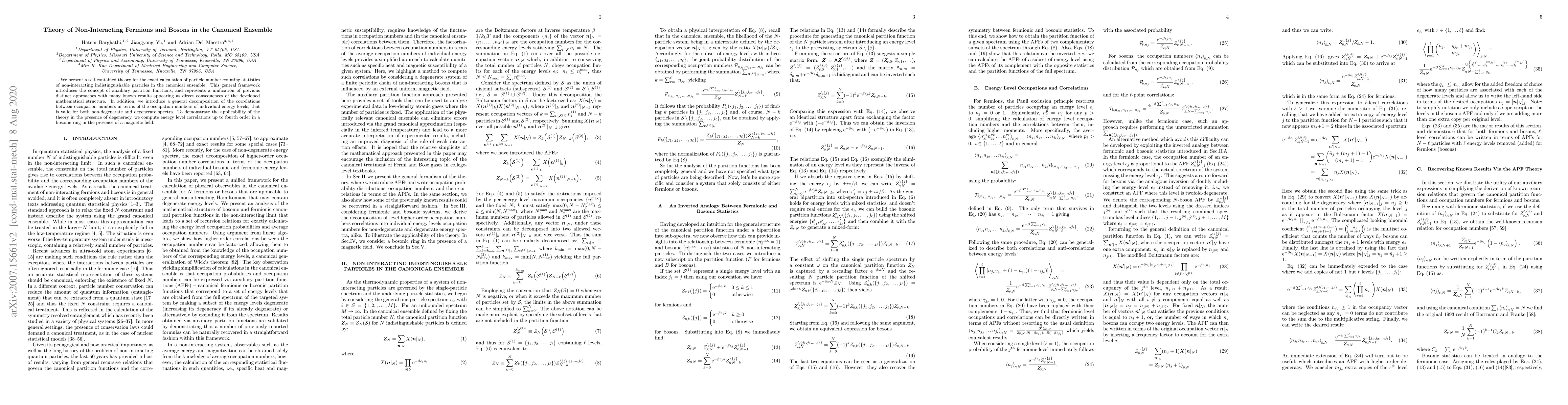 Thumbnail for Theory of Non-Interacting Fermions and Bosons in the Canonical Ensemble