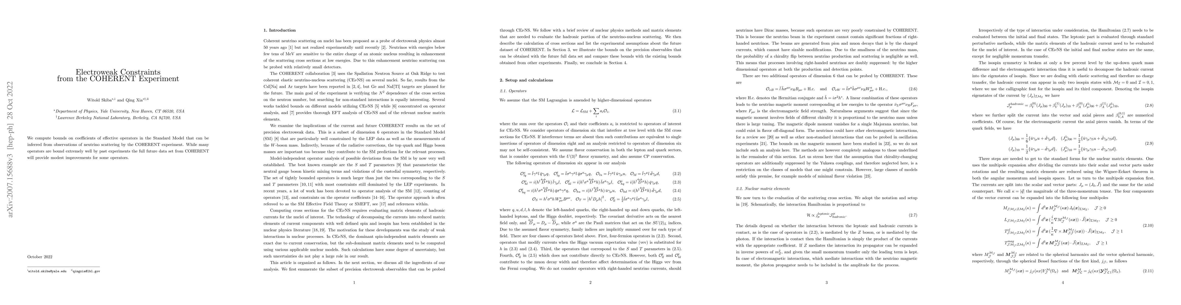 Thumbnail for Electroweak Constraints from the COHERENT Experiment