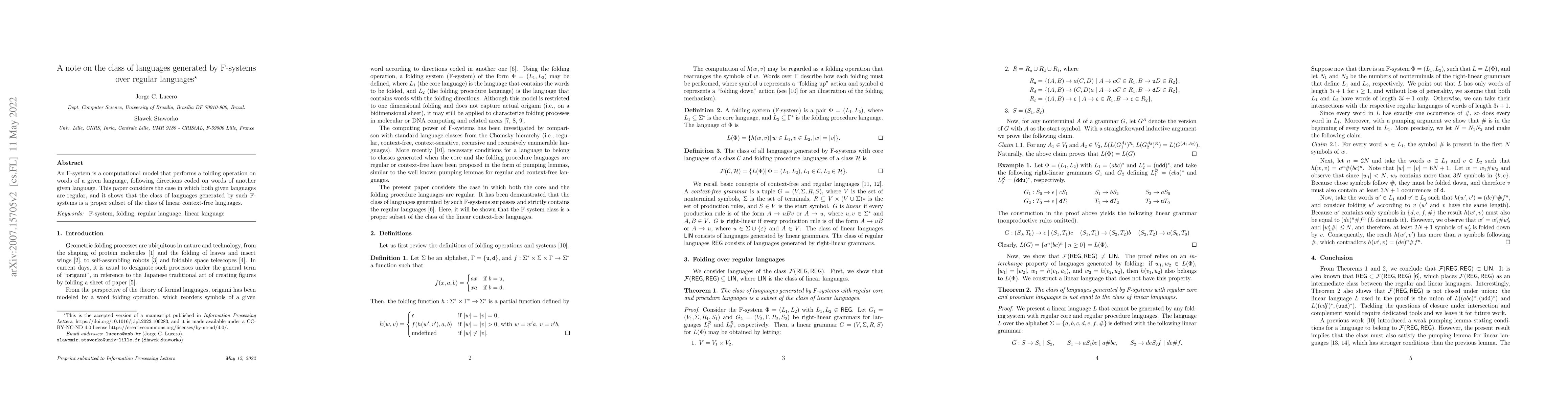 Thumbnail for A note on the class of languages generated by F-systems over regular
  languages