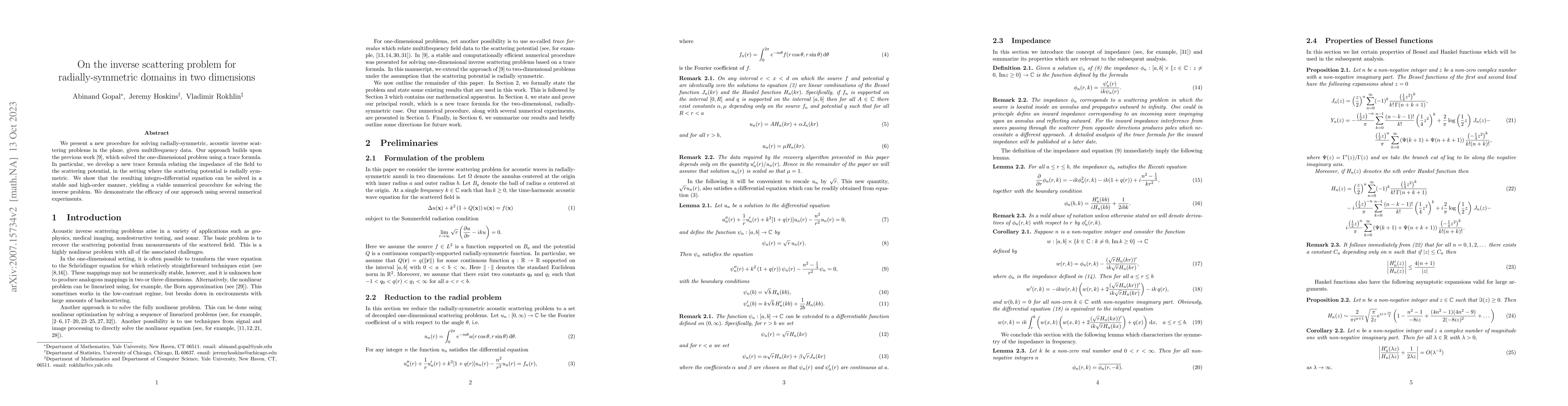 Thumbnail for On the inverse scattering problem for radially-symmetric domains in two
  dimensions