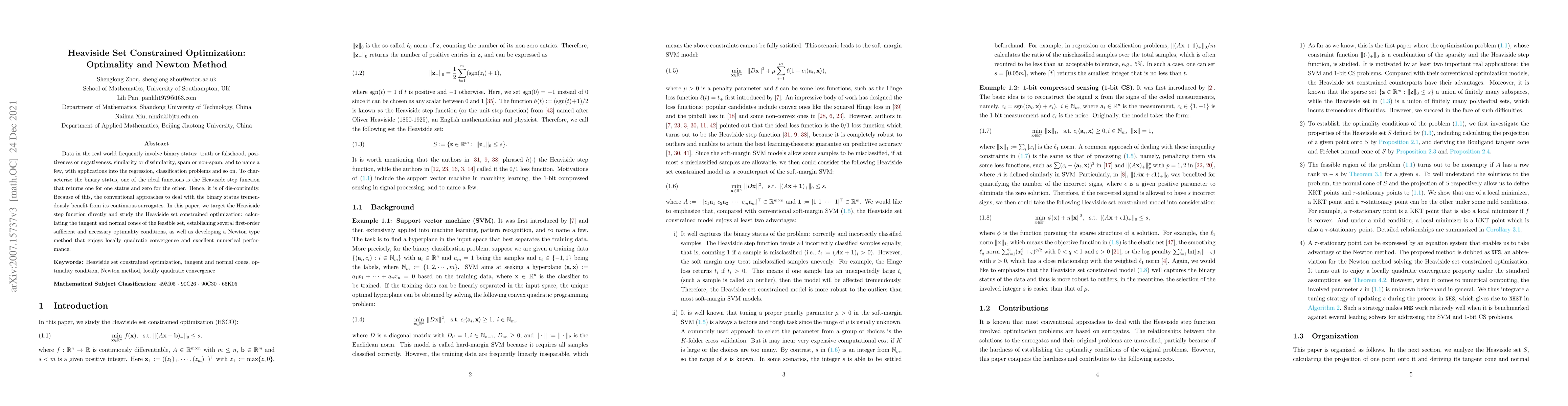 Thumbnail for Heaviside Set Constrained Optimization: Optimality and Newton Method