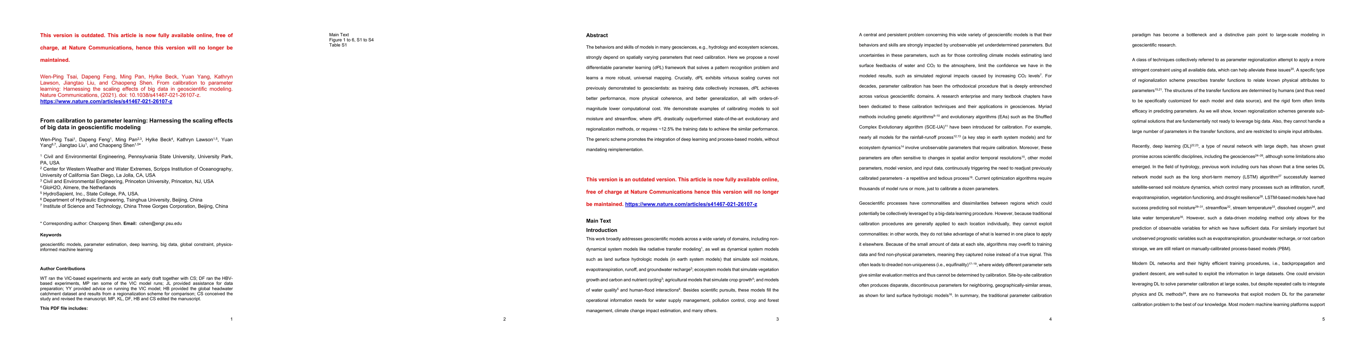 Thumbnail for From calibration to parameter learning: Harnessing the scaling effects
  of big data in geoscientific modeling