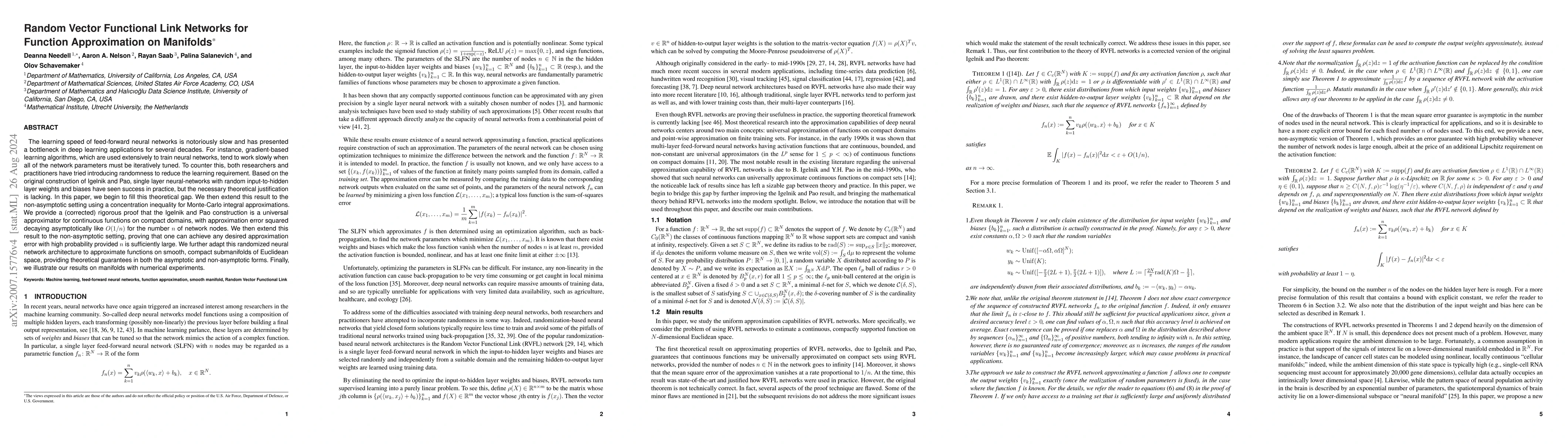 Thumbnail for Random Vector Functional Link Networks for Function Approximation on
  Manifolds