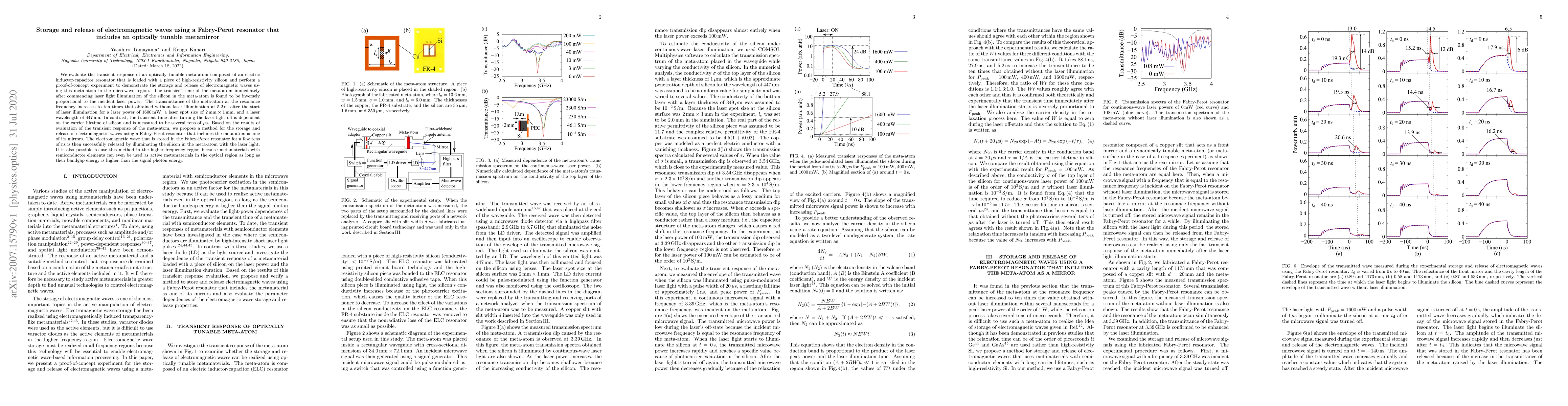 Thumbnail for Storage and release of electromagnetic waves using a Fabry-Perot
  resonator that includes an optically tunable metamirror
