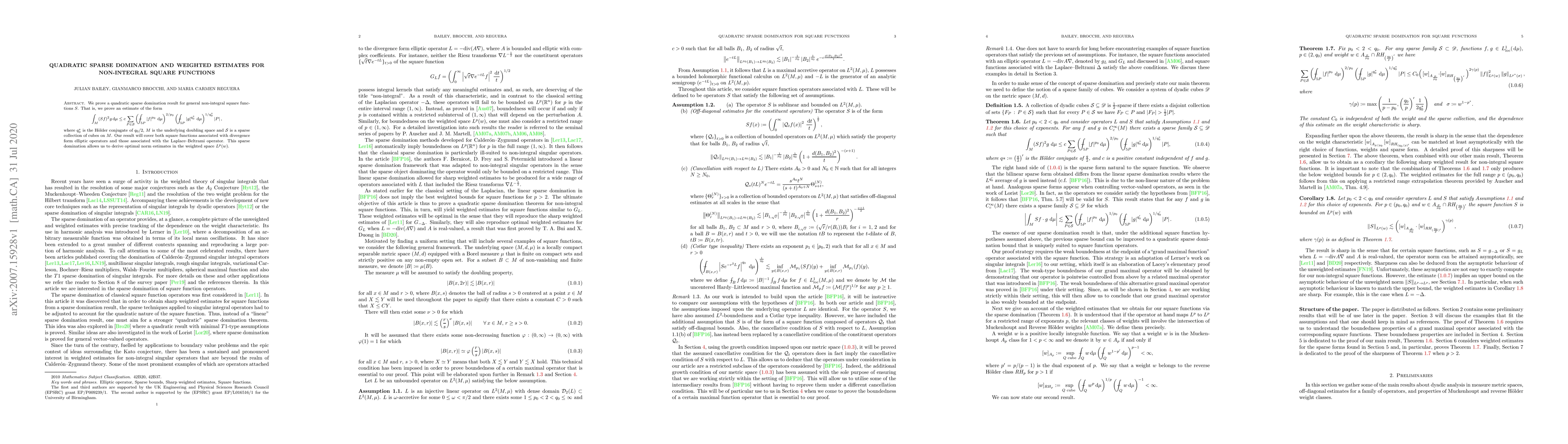 Thumbnail for Quadratic sparse domination and Weighted Estimates for non-integral
  Square Functions