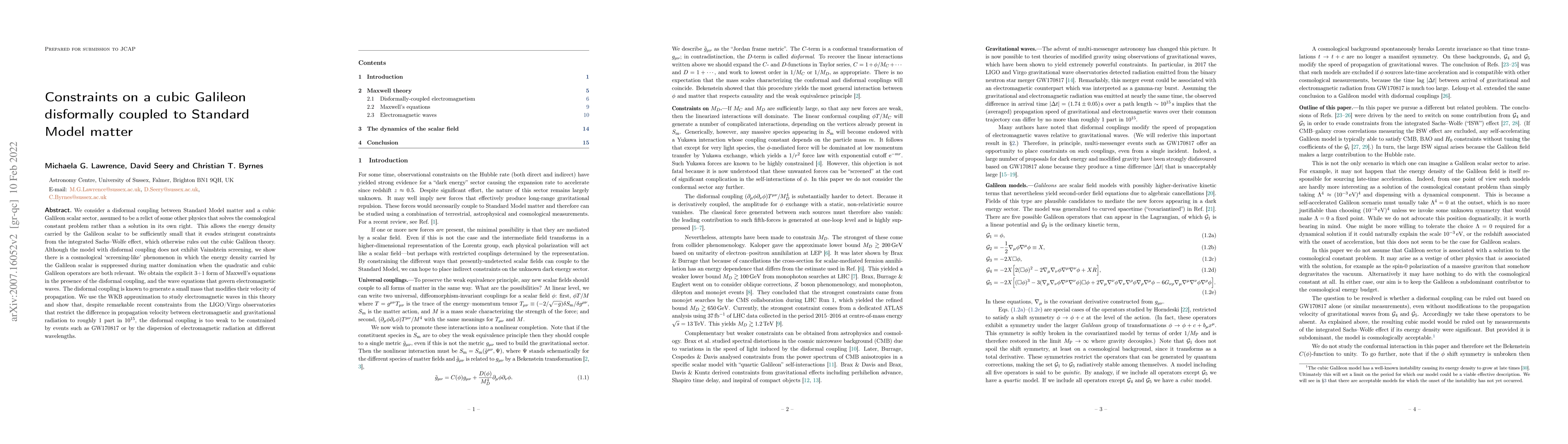 Thumbnail for Constraints on a cubic Galileon disformally coupled to Standard Model
  matter