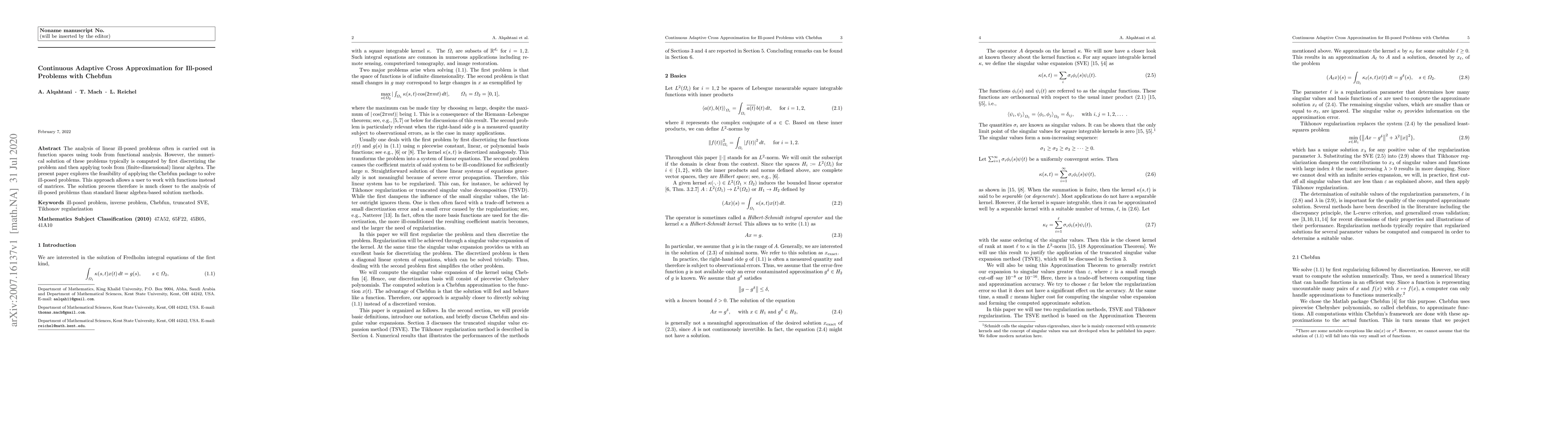 Thumbnail for Continuous Adaptive Cross Approximation for Ill-posed Problems with
  Chebfun
