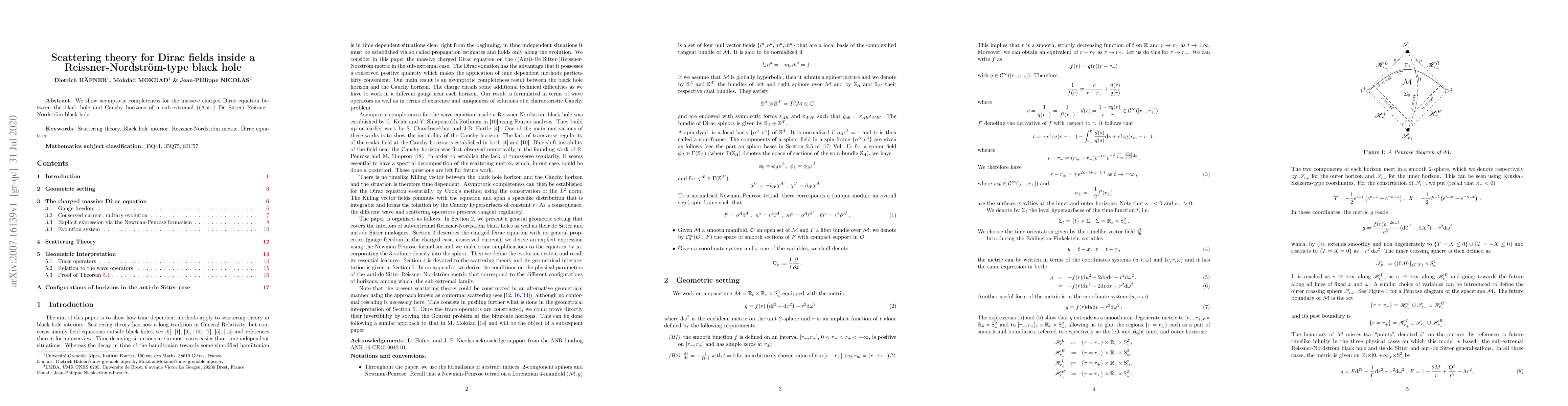 Thumbnail for Scattering theory for Dirac fields inside a Reissner-Nordstr\"om-type
  black hole