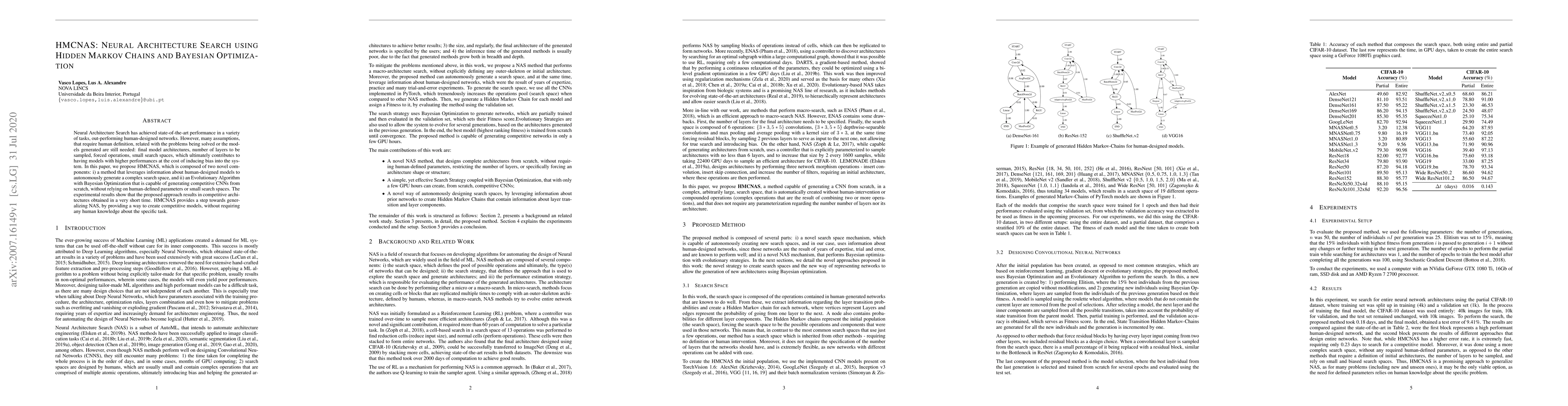 Thumbnail for HMCNAS: Neural Architecture Search using Hidden Markov Chains and
  Bayesian Optimization