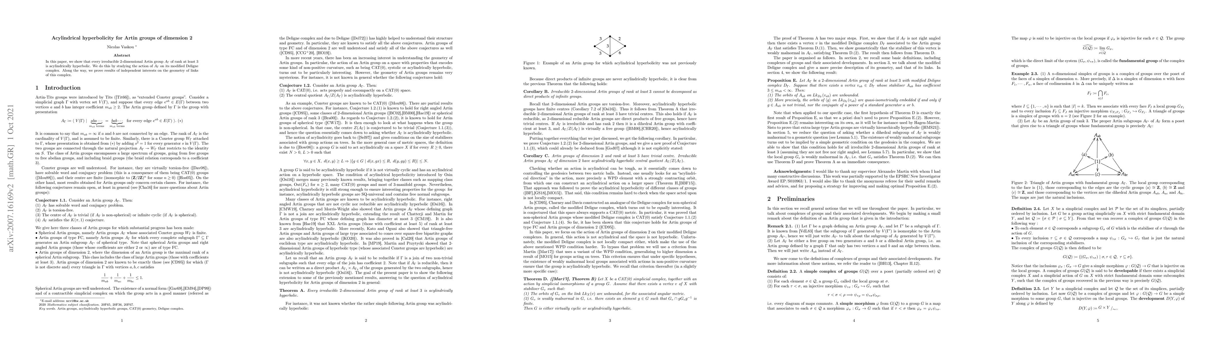 Thumbnail for Acylindrical hyperbolicity for Artin groups of dimension 2
