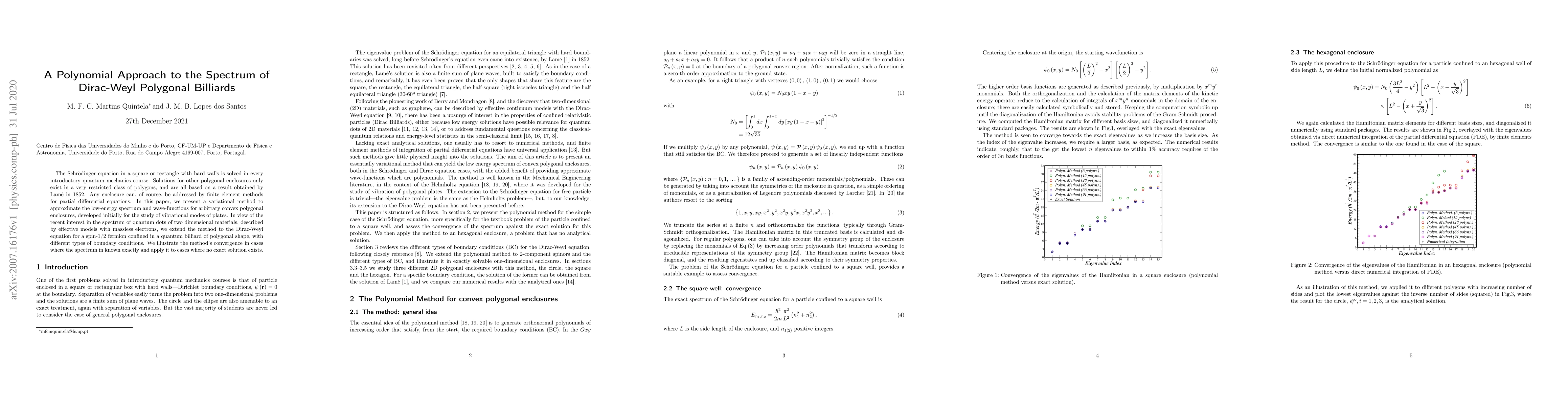 Thumbnail for A Polynomial Approach to the Spectrum of Dirac-Weyl Polygonal Billiards