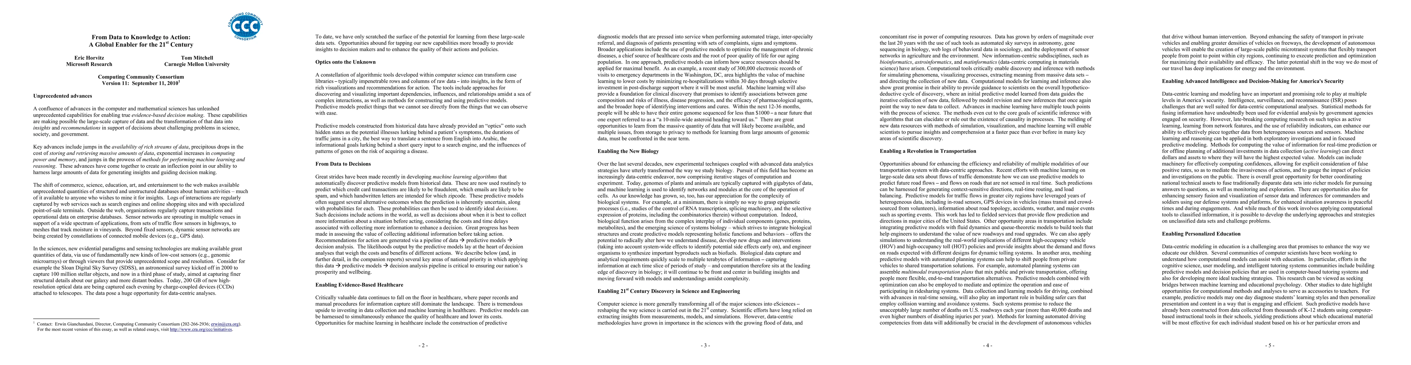 Thumbnail for From Data to Knowledge to Action: A Global Enabler for the 21st Century