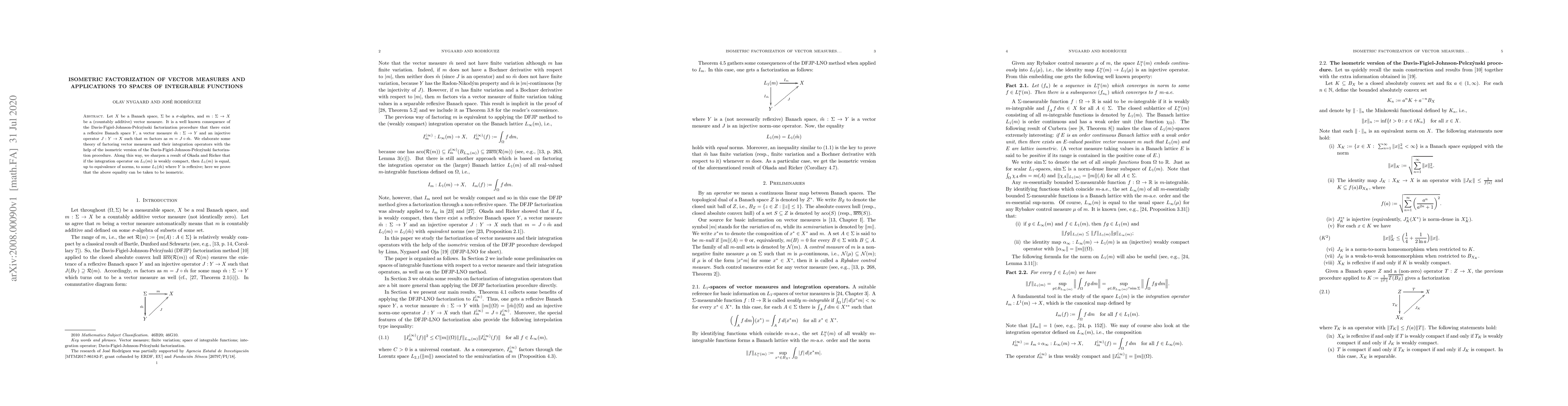 Thumbnail for Isometric factorization of vector measures and applications to spaces of
  integrable functions