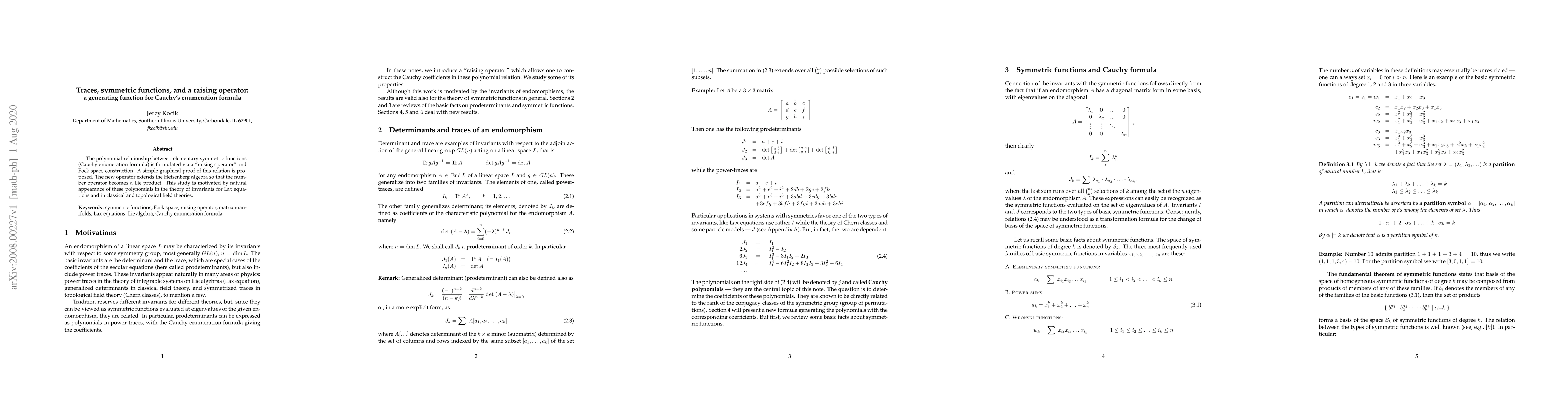 Thumbnail for Traces, symmetric functions, and a raising operator