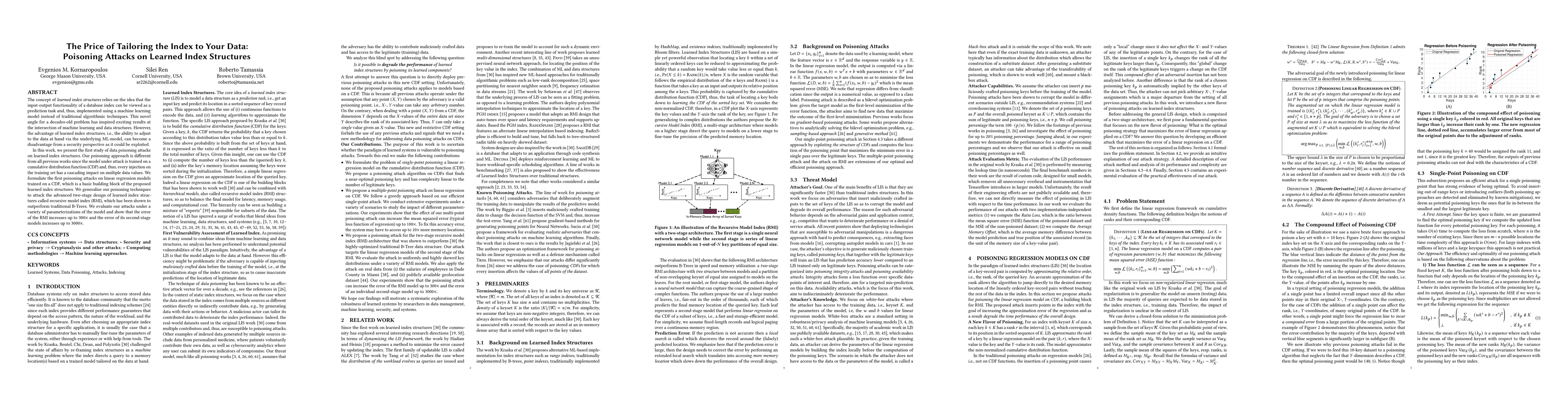 Thumbnail for The Price of Tailoring the Index to Your Data: Poisoning Attacks on
  Learned Index Structures