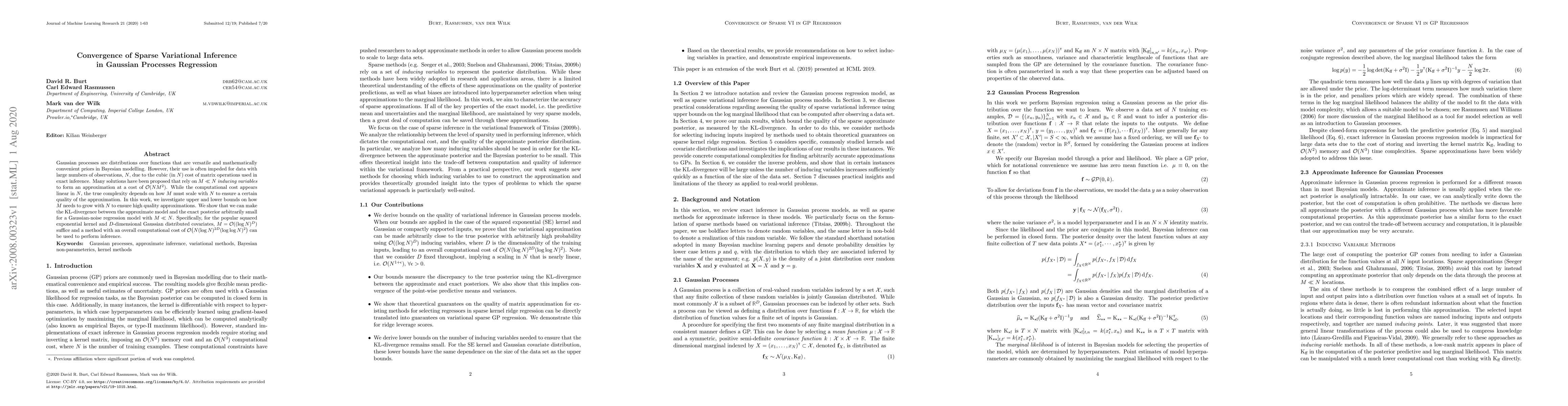 Thumbnail for Convergence of Sparse Variational Inference in Gaussian Processes
  Regression