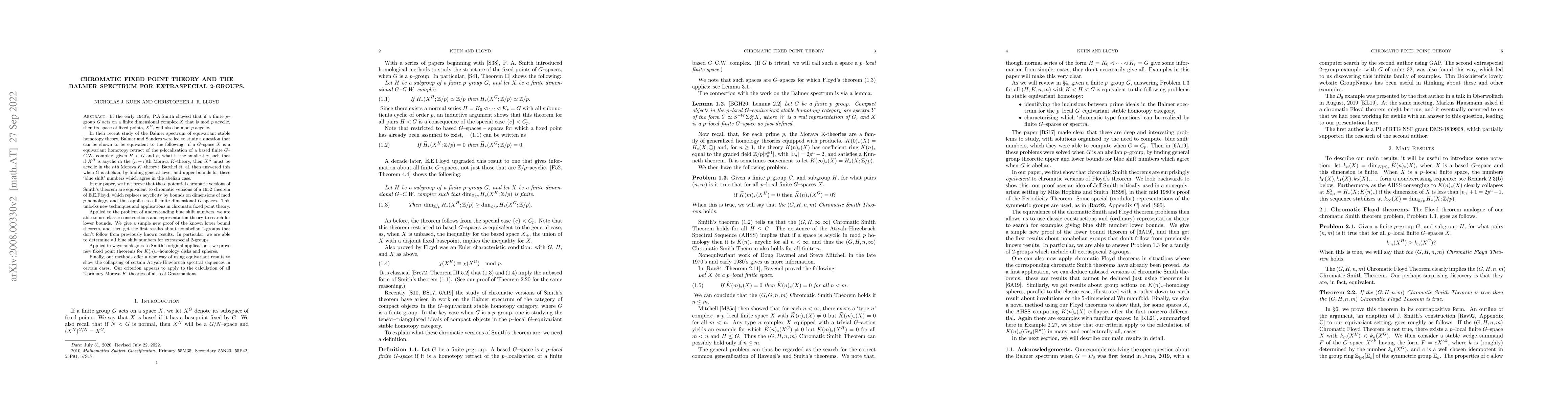 Thumbnail for Chromatic fixed point theory and the Balmer spectrum for extraspecial
  2-groups