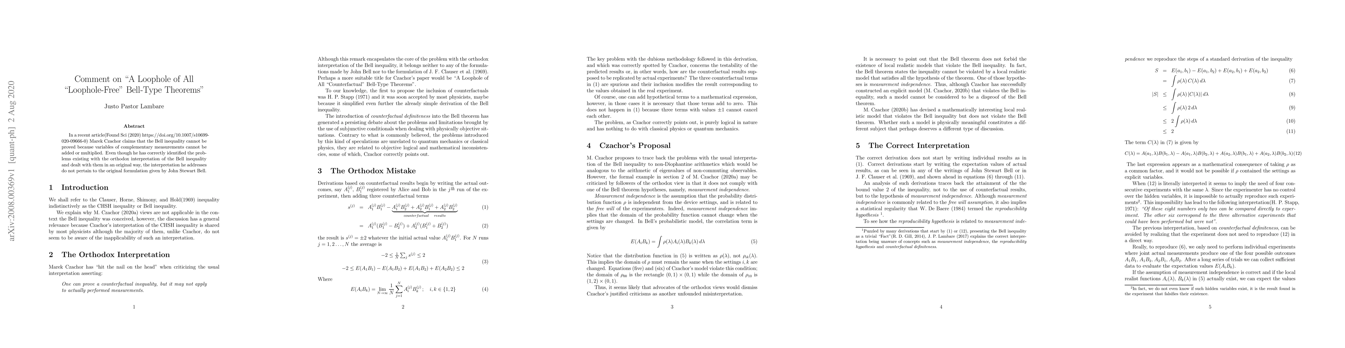 Thumbnail for Comment on "A Loophole of All "Loophole-Free" Bell-Type Theorems"