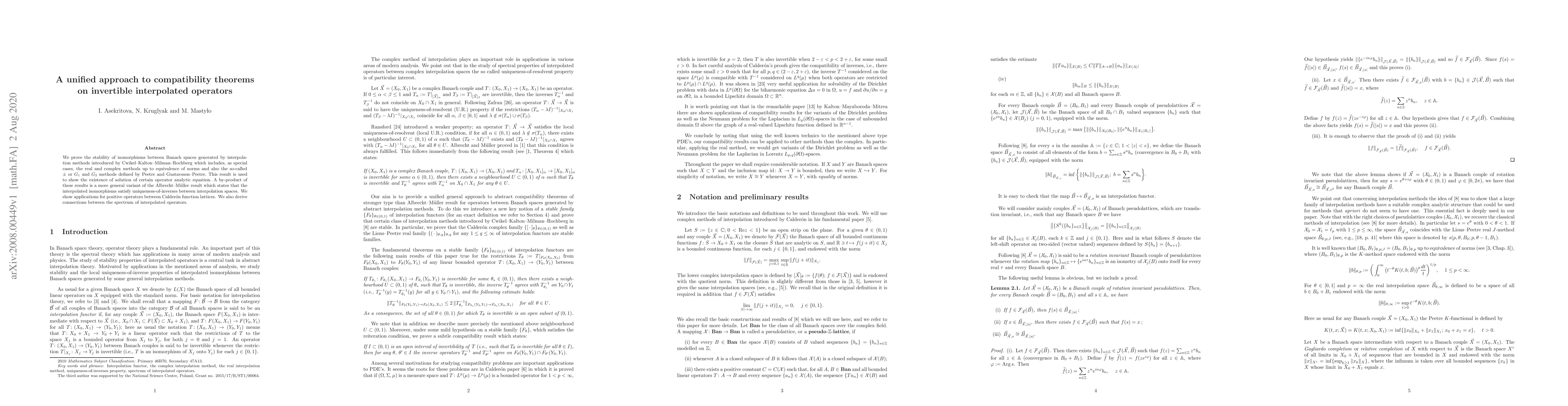 Thumbnail for A unified approach to compatibility theorems on invertible interpolated
  operators