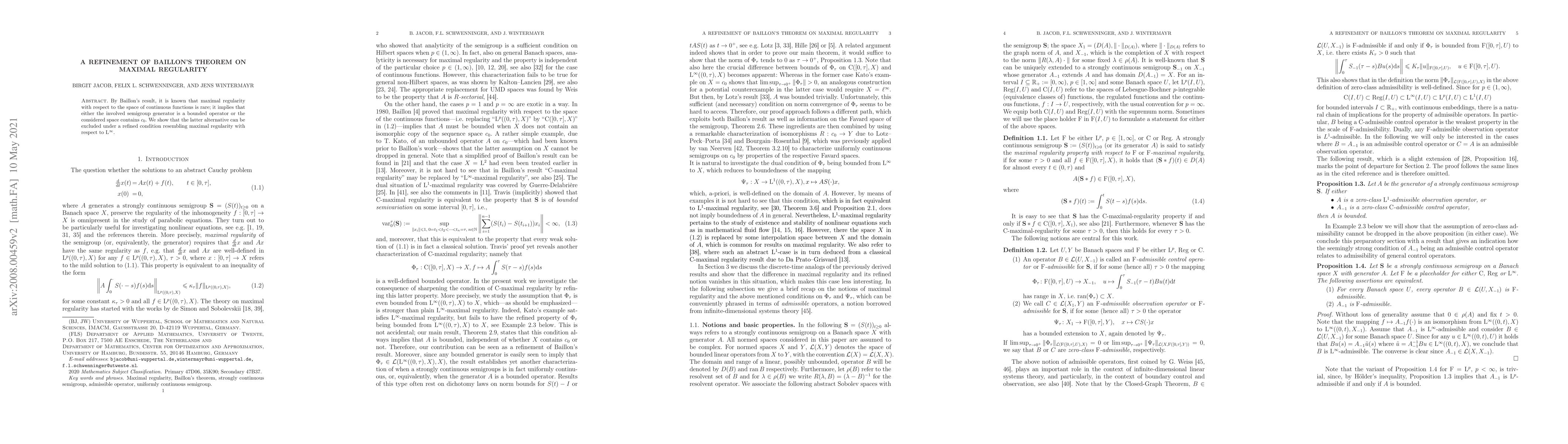 Thumbnail for A refinement of Baillon's theorem on maximal regularity