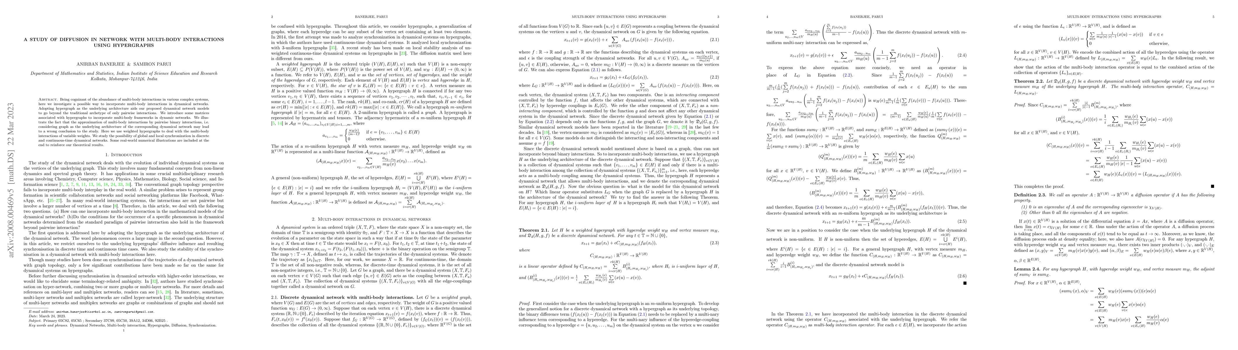 Thumbnail for A study of diffusion in network with multi-body interactions using
  Hypergraphs