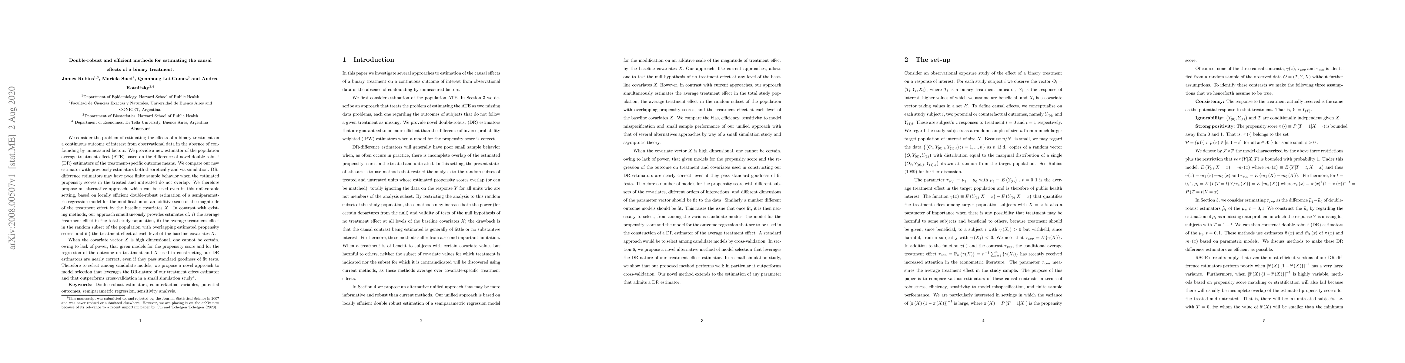 Thumbnail for Double-robust and efficient methods for estimating the causal effects of
  a binary treatment