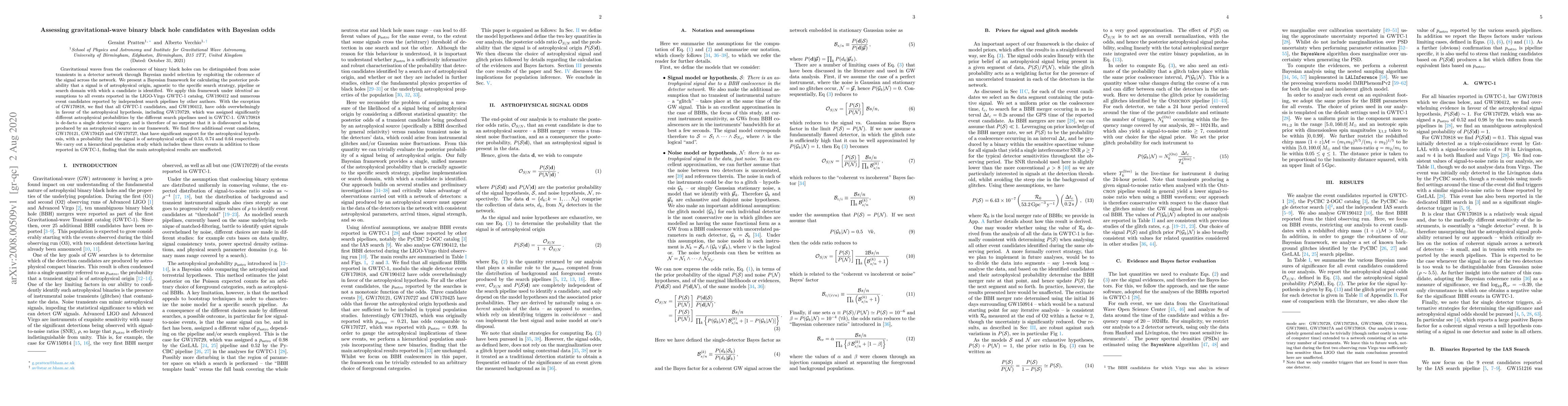 Thumbnail for Assessing gravitational-wave binary black hole candidates with Bayesian
  odds