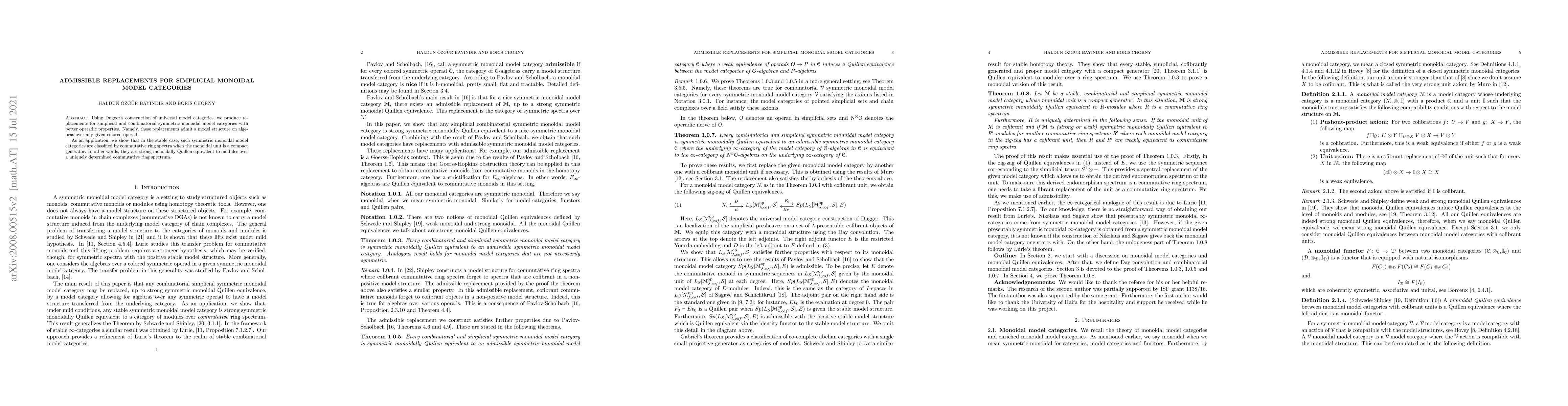 Thumbnail for Admissible replacements for simplicial monoidal model categories