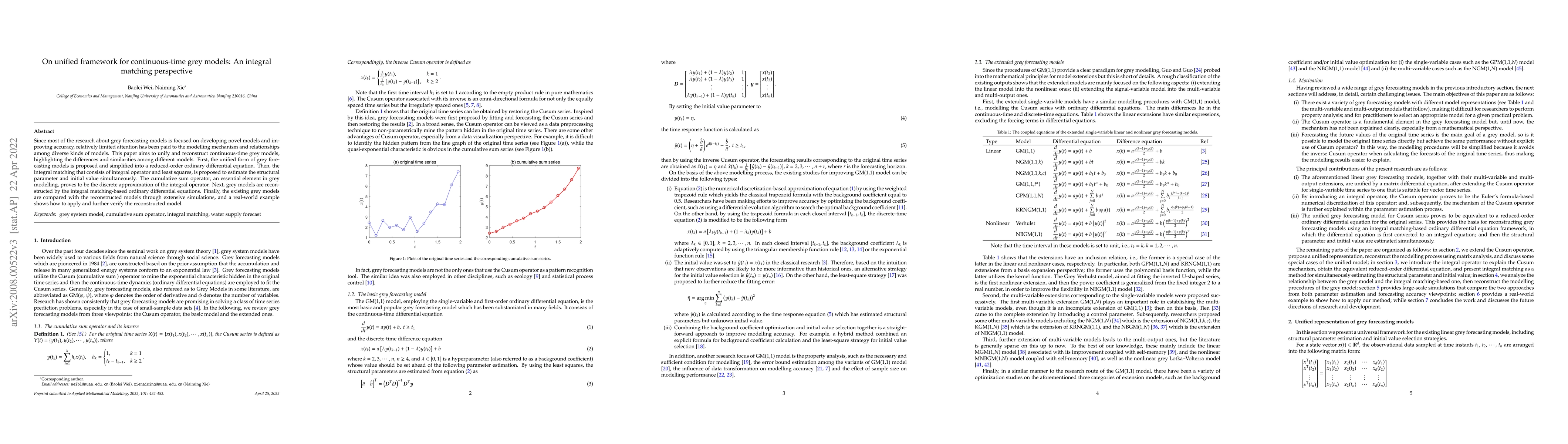 Thumbnail for On unified framework for continuous-time grey models: an integral
  matching perspective