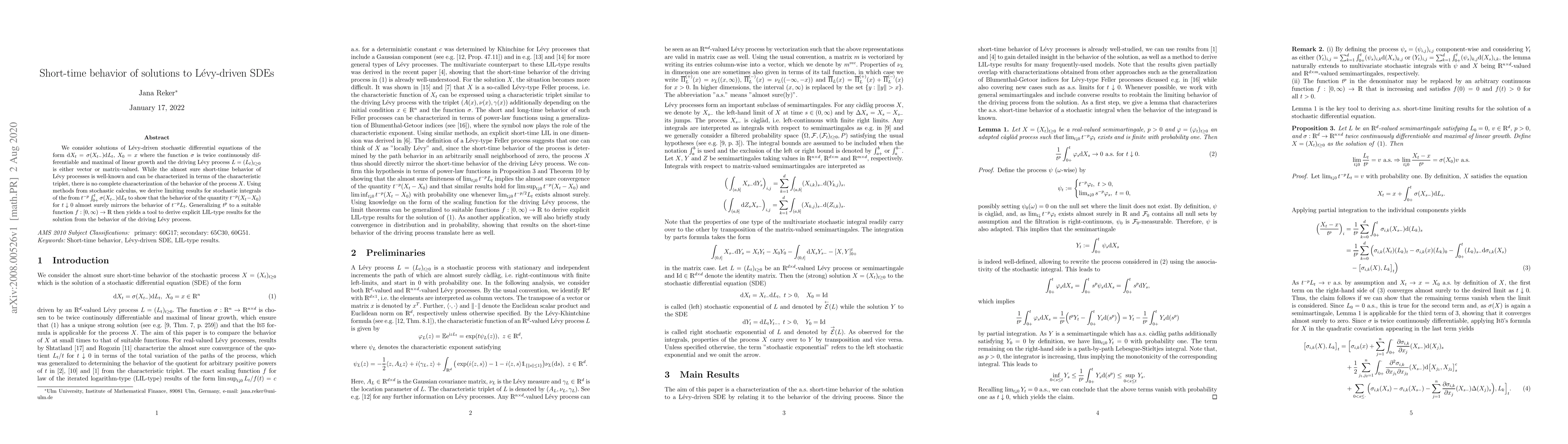 Thumbnail for Short-time behavior of solutions to L\'evy-driven SDEs