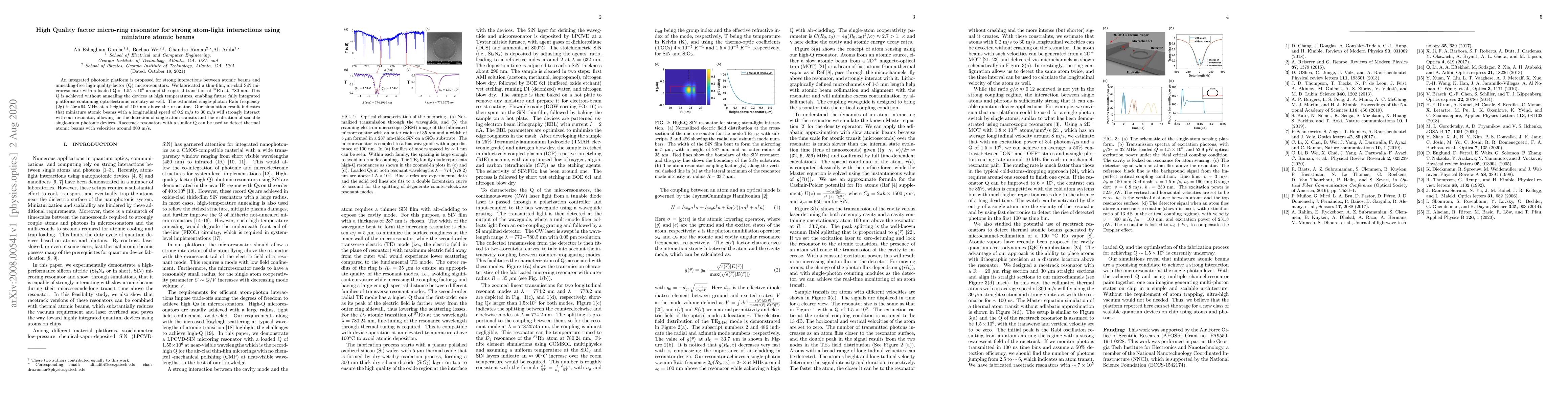 Thumbnail for High Quality factor micro-ring resonator for strong atom-light
  interactions using miniature atomic beams