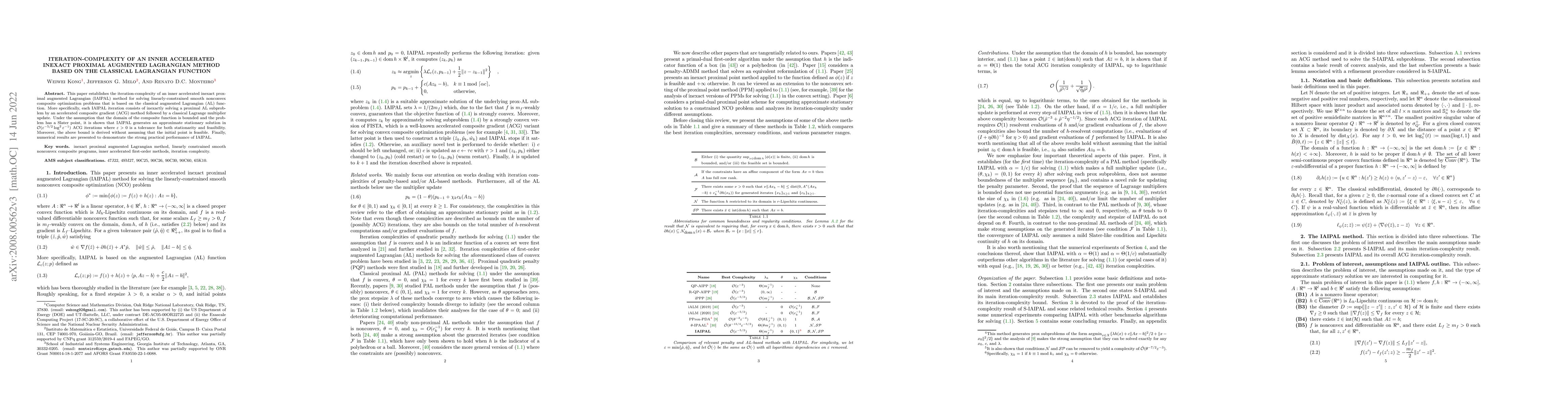 Thumbnail for Iteration-complexity of an inner accelerated inexact proximal augmented
  Lagrangian method based on the classical Lagrangian function