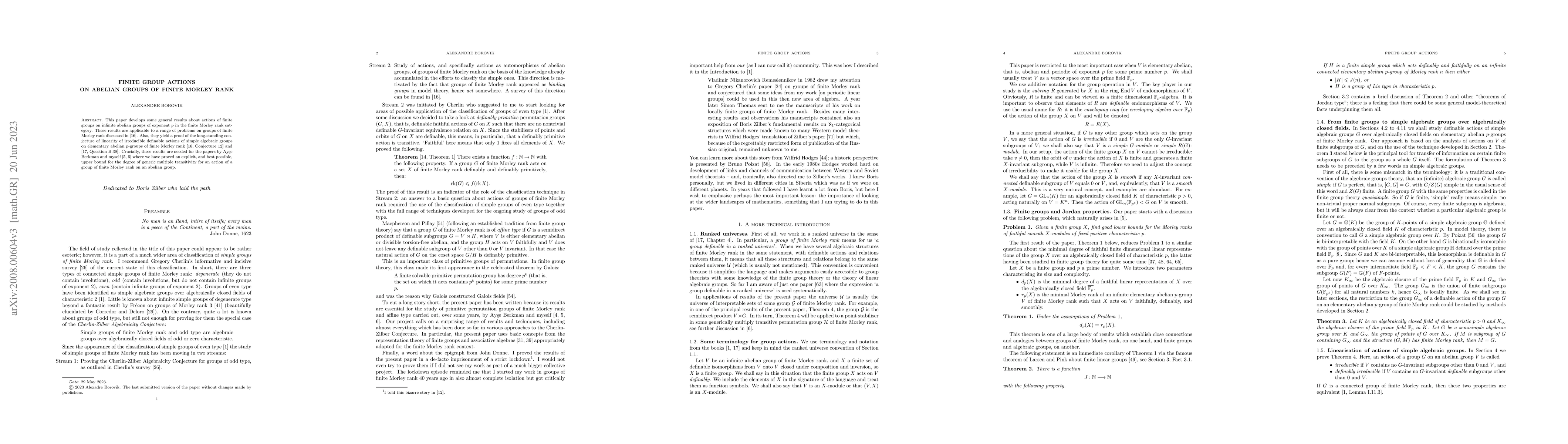 Thumbnail for Finite group actions on abelian groups of finite Morley rank