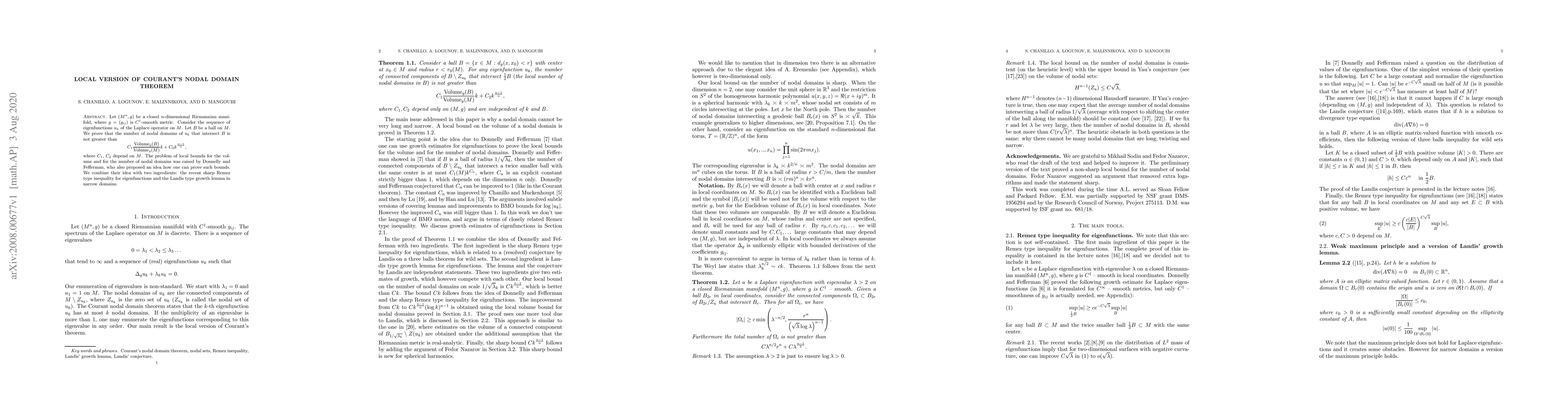 Thumbnail for Local version of Courant's nodal domain theorem