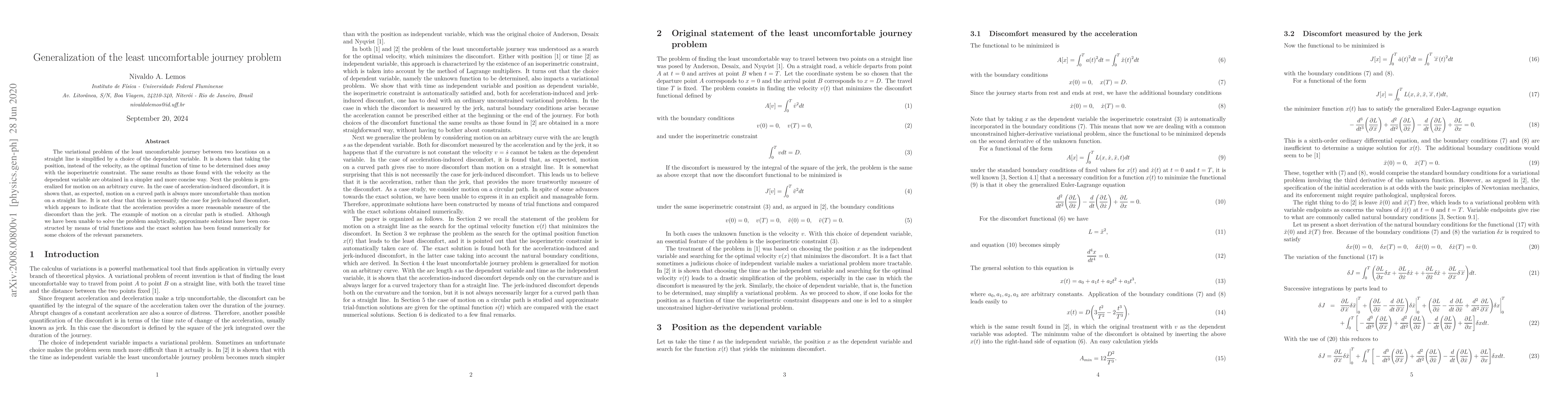 Thumbnail for Generalization of the least uncomfortable journey problem