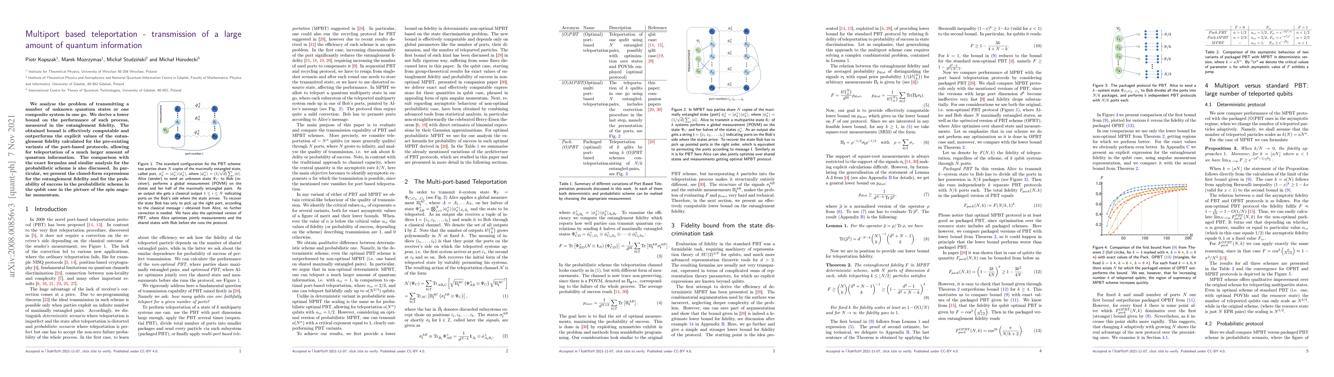 Thumbnail for Multiport based teleportation -- transmission of a large amount of
  quantum information