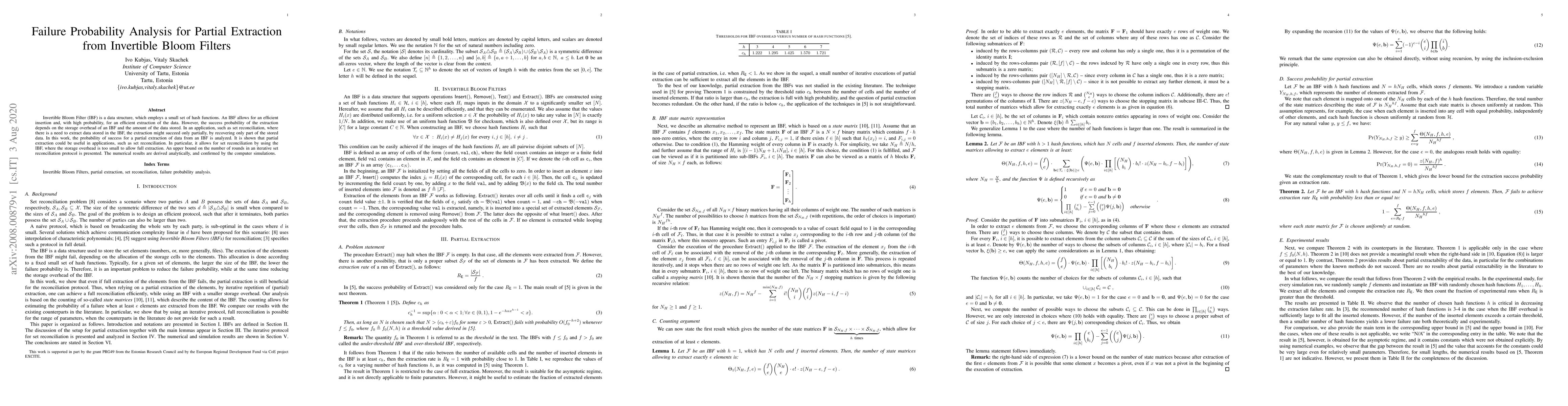 Thumbnail for Failure Probability Analysis for Partial Extraction from Invertible
  Bloom Filters