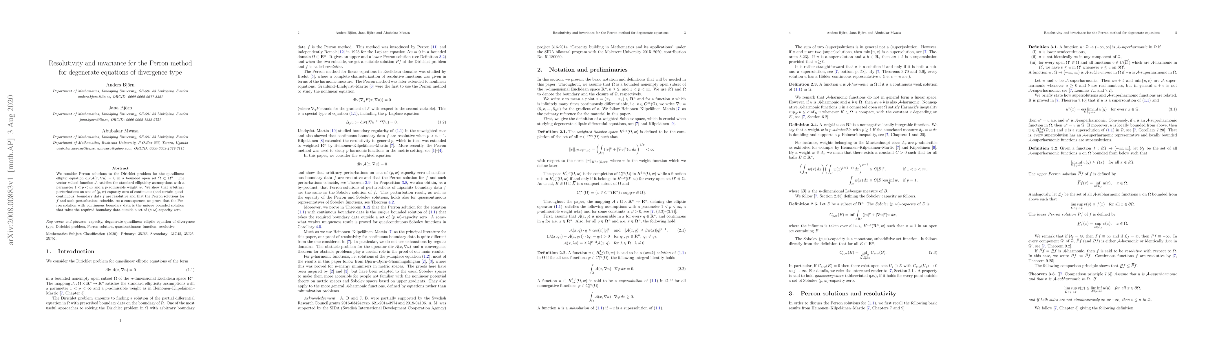 Thumbnail for Resolutivity and invariance for the Perron method for degenerate
  equations of divergence type