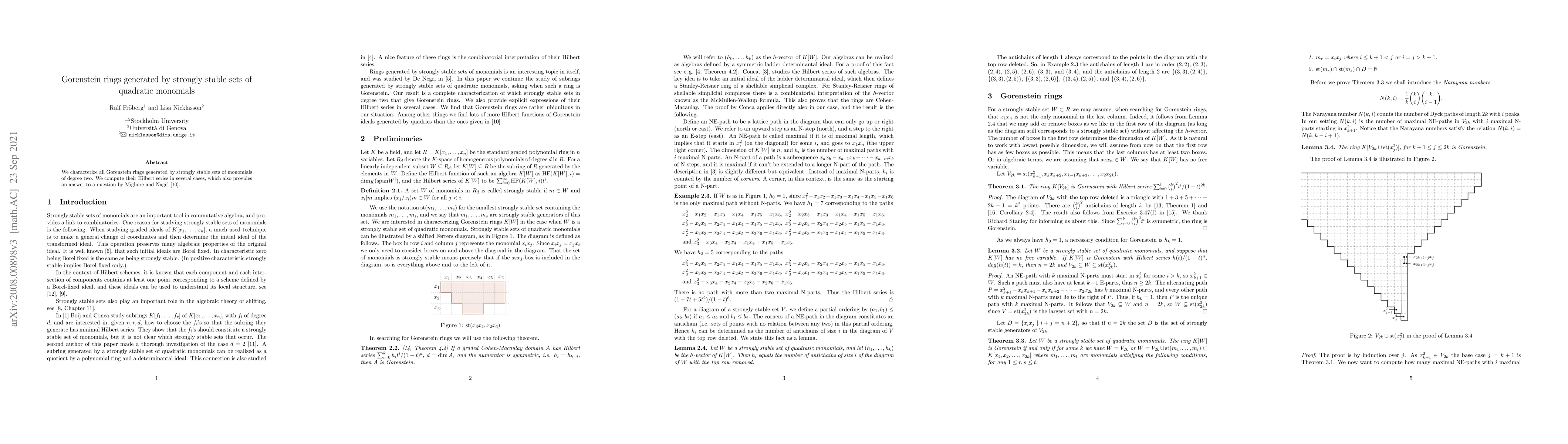 Thumbnail for Gorenstein rings generated by strongly stable sets of quadratic
  monomials