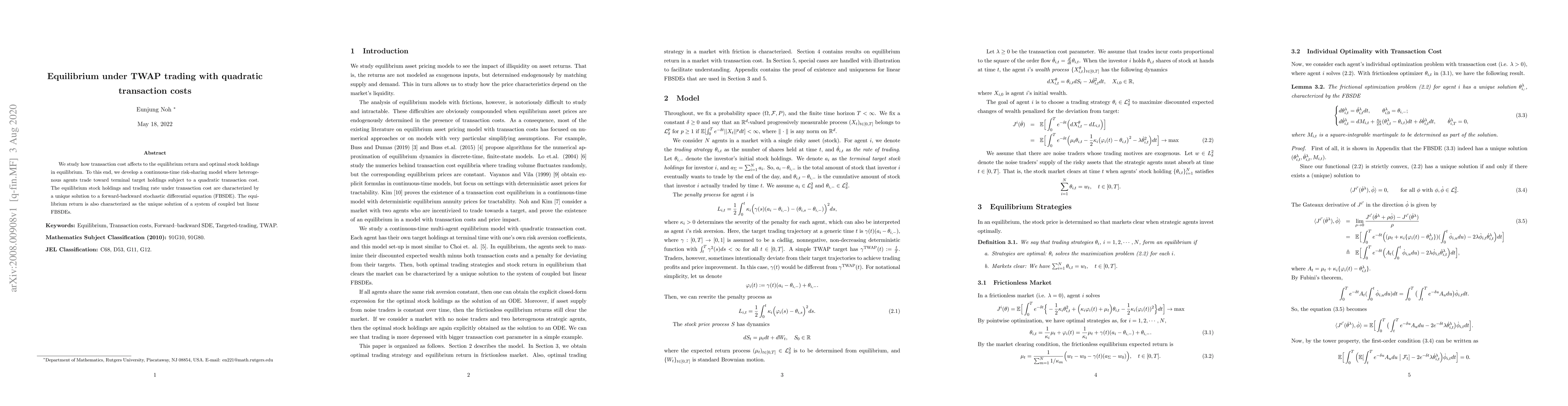 Thumbnail for Equilibrium under TWAP trading with quadratic transaction costs