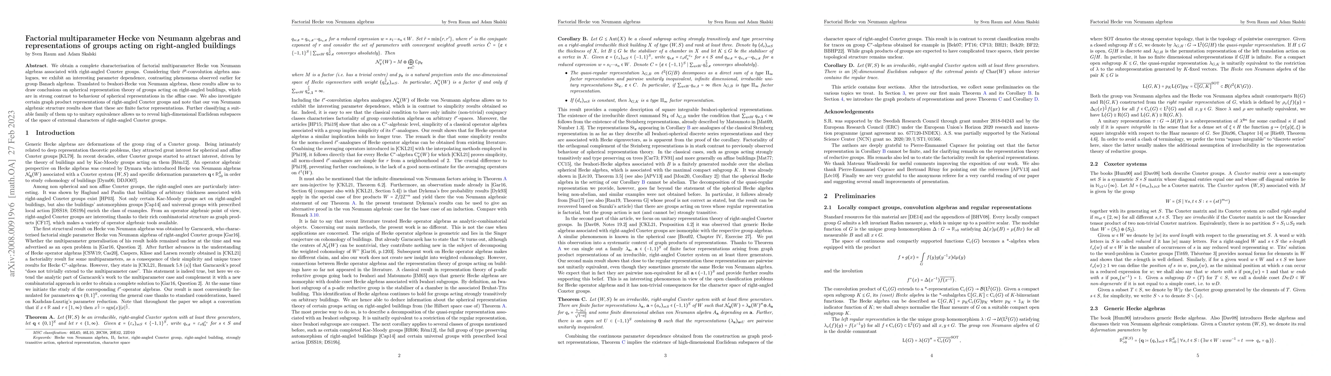 Thumbnail for Factorial multiparameter Hecke von Neumann algebras and representations
  of groups acting on right-angled buildings