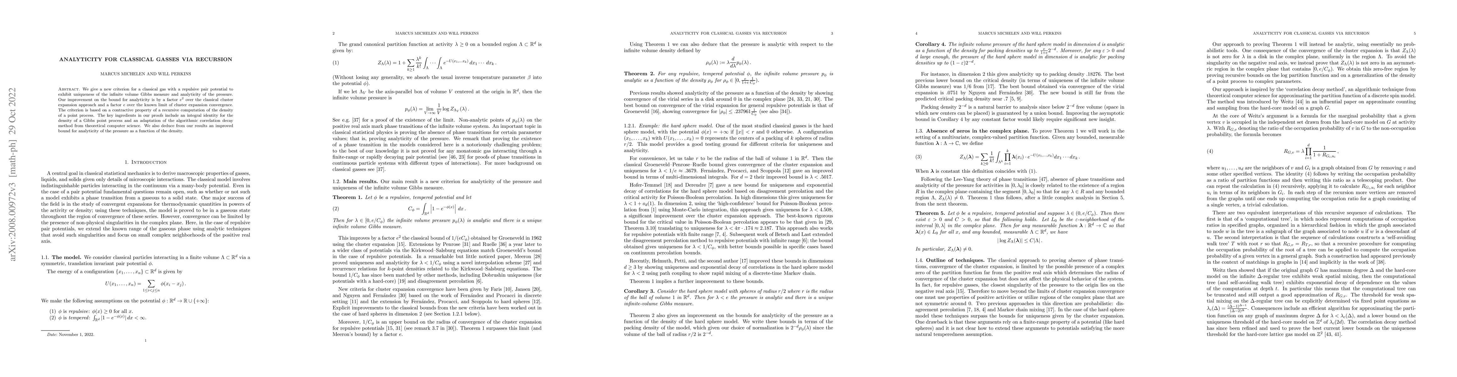 Thumbnail for Analyticity for classical gasses via recursion