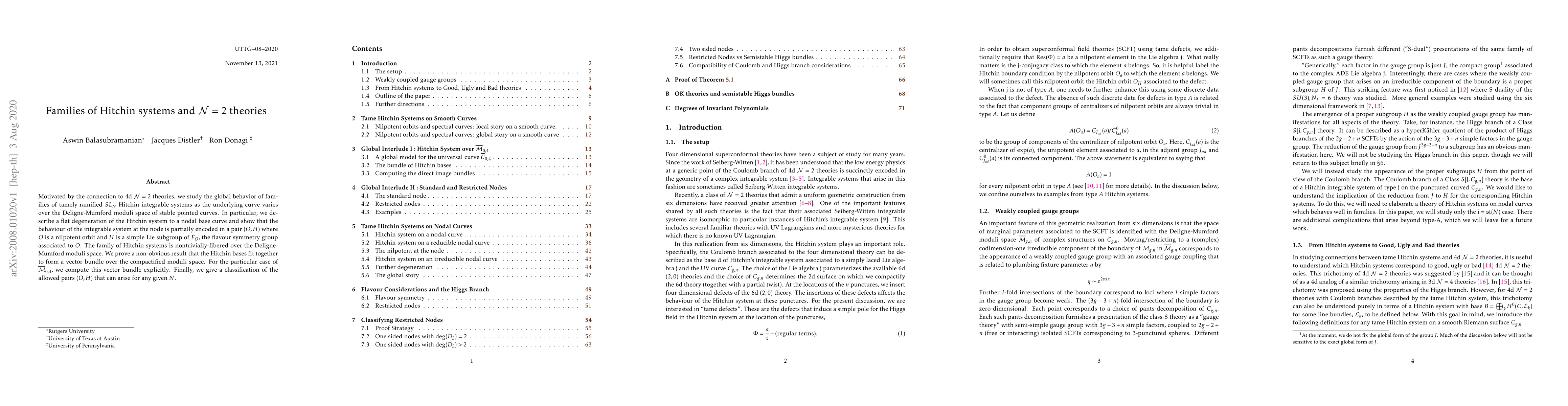 Thumbnail for Families of Hitchin systems and N=2 theories