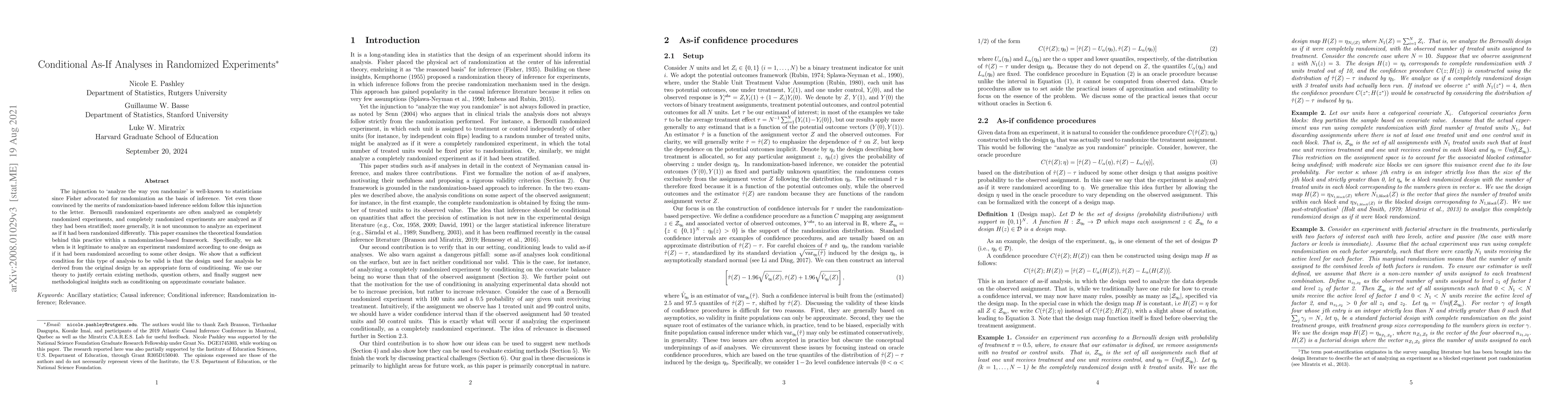 Thumbnail for Conditional As-If Analyses in Randomized Experiments