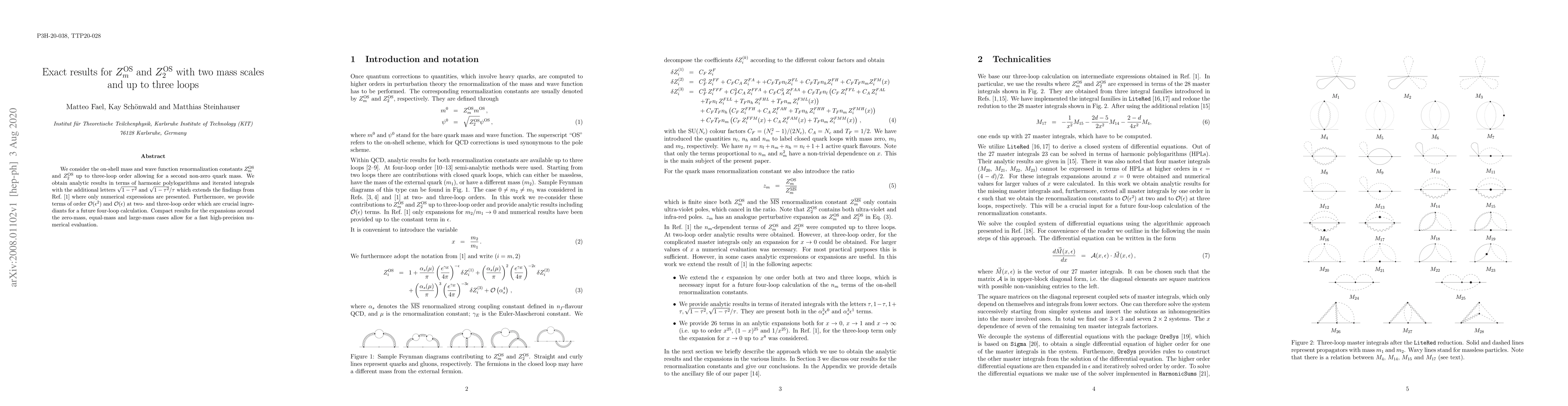 Thumbnail for Exact results for $Z_m^{\rm OS}$ and $Z_2^{\rm OS}$ with two mass scales
  and up to three loops