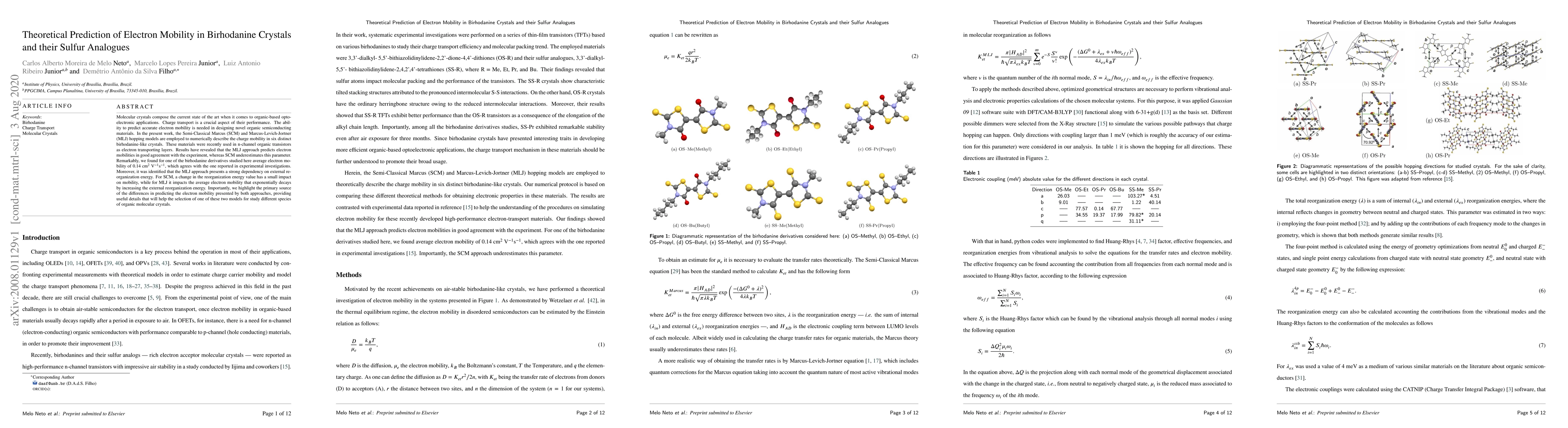 Thumbnail for Theoretical Prediction of Electron Mobility in Birhodanine Crystals and
  their Sulfur Analogues