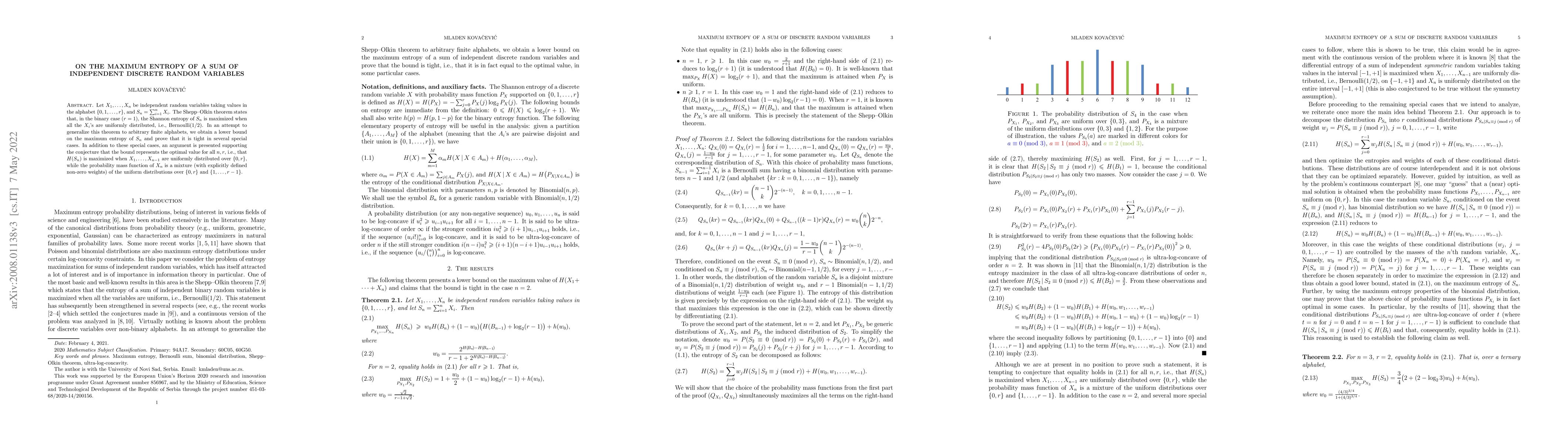 Thumbnail for On the Maximum Entropy of a Sum of Independent Discrete Random Variables